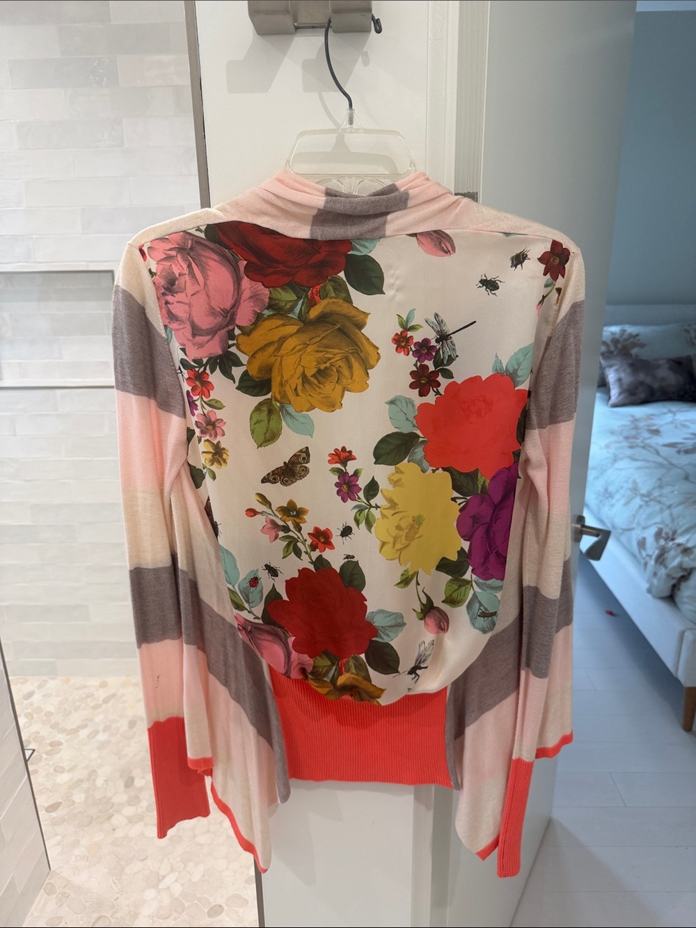 Ted Baker Pink Striped Cardigan with Multicolor Floral Back
